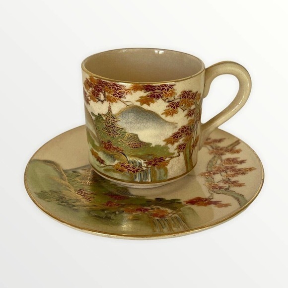 Vintage Koshida Japan 14 Piece Tea Set‎ Autumn Leaves Scene Teapot Cups Saucers - Picture 5 of 12
